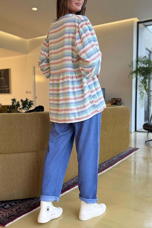 Hallie Stripe Cotton Smock Blouse D